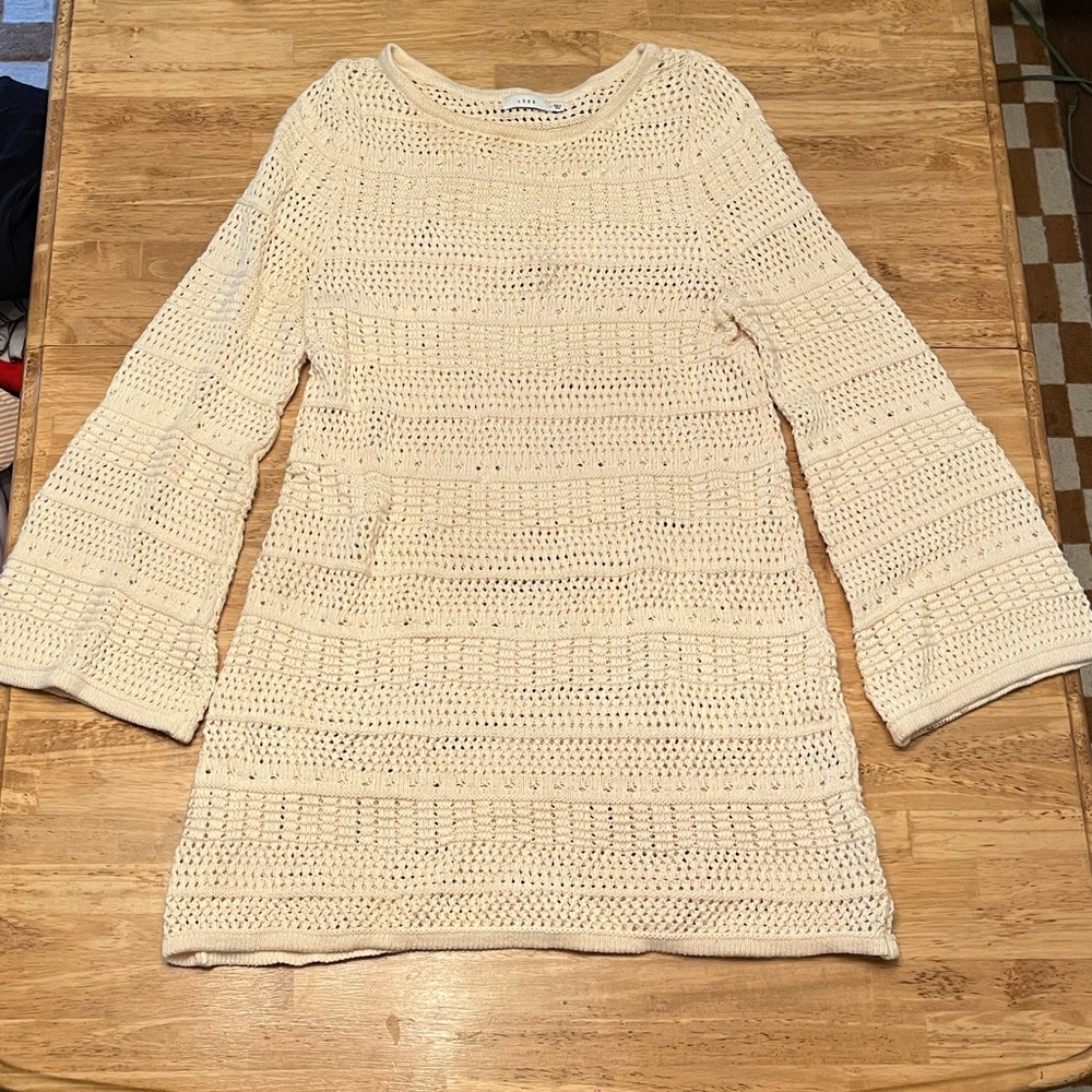Lush Cream Crochet Long Sleeve Dress